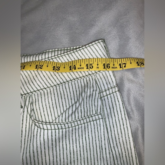 Zara cream and green Pin Striped Wide-Leg high rise 100% cotton jeans Pants 8 - Picture 9 of 10